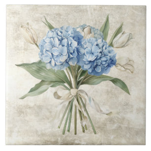 Carreau Fleur d'hydrange bleue aquarelle rustique