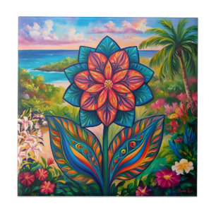 Carreau Fleur d'Imaginaire tropicale vibrante au paradis