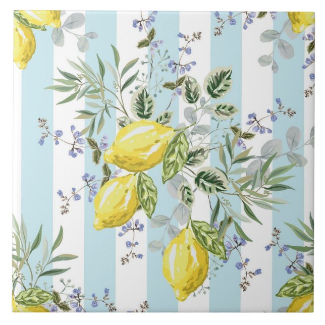 Carreau Fleur d'Itale au citron florale rayée Méditerranée (Devant)