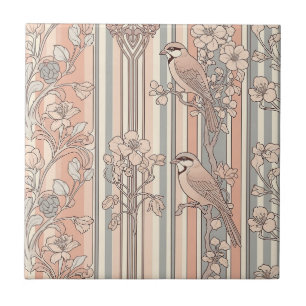 Carreau Fleur d'oiseau élégant à rayures de pêche (3)