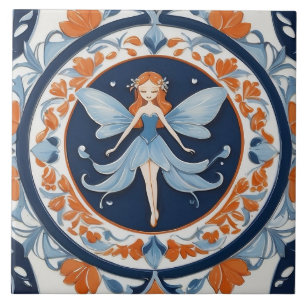 Carreau Fleur Élégante Bleu et Orange