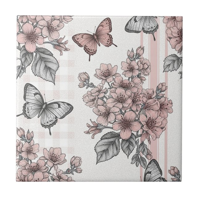 Carreau Fleur Élégante de Papillon (1) (Devant)
