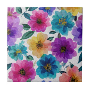 Carreau Fleur Élégante Vibrante Fleurs Aquarelle Floral