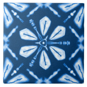 Carreau Fleur étoile bleue Shibori