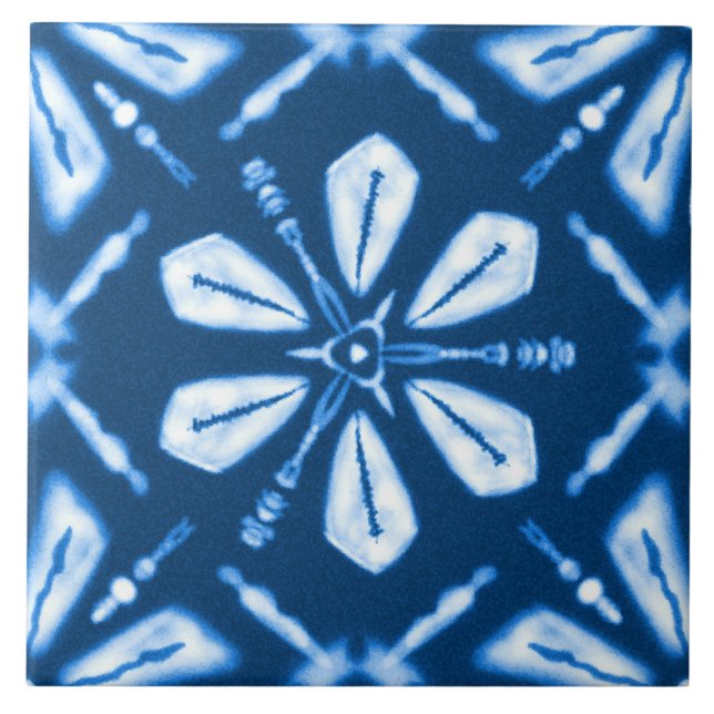Carreau Fleur étoile bleue Shibori (Devant)