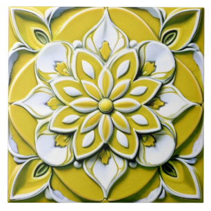 Carreau Fleur florale de relief jaune et blanc