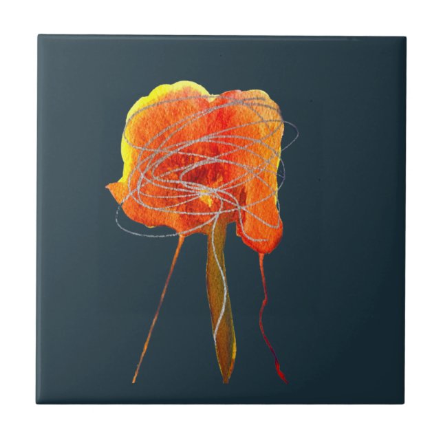 Carreau Fleur florale gribouillante Abstraite art moderne (Devant)