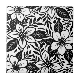 Carreau Fleur florale moderne audacieuse noir et blanc 