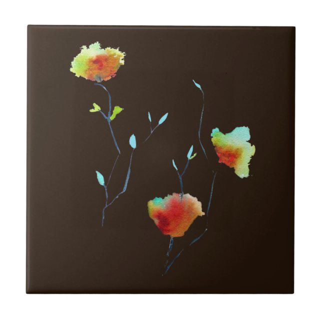 Carreau Fleur florale simple moderne Art d'automne (Devant)