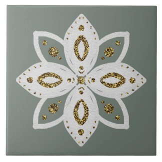 Carreau fleur folklorique 1 lite vert et blanc