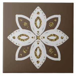 Carreau fleur folklorique 1 marron clair et blanc