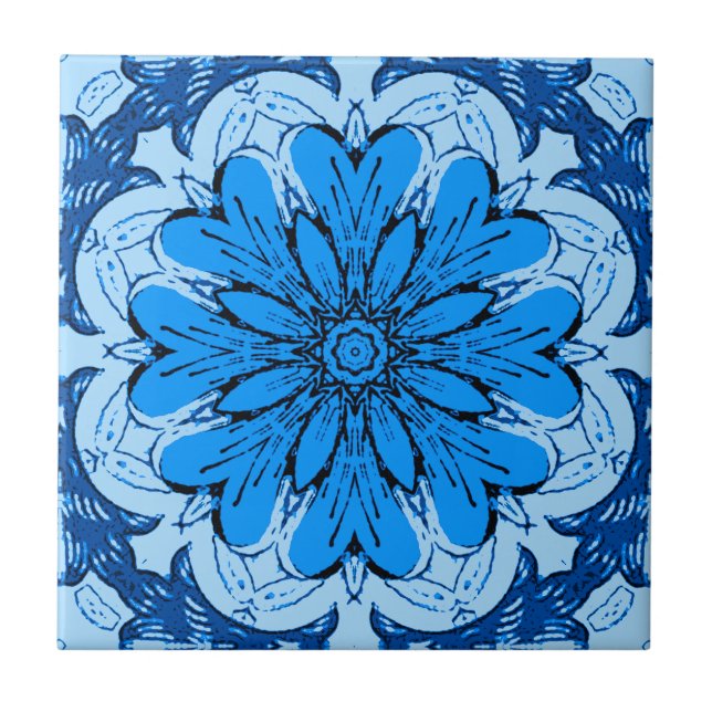 Carreau Fleur géométrique Motif en Cerulean & Bleu clair (Devant)