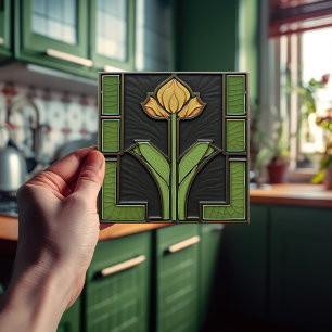 Carreau Fleur géométrique Tulipe Jaune du milieu du siècle