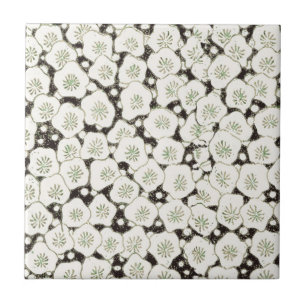 Carreau Fleur japonaise vintage 1902 : Fleur noire et blan