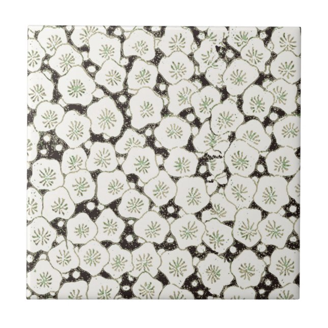Carreau Fleur japonaise vintage 1902 : Fleur noire et blan (Devant)