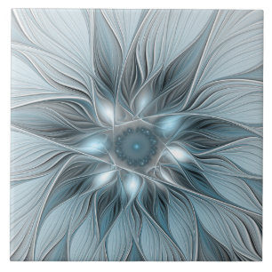 Carreau Fleur Joyeuse Abstrait gris bleu floral Fractal