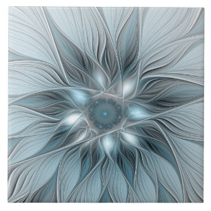 Carreau Fleur joyeuse abstraite florale fractale bleue gri