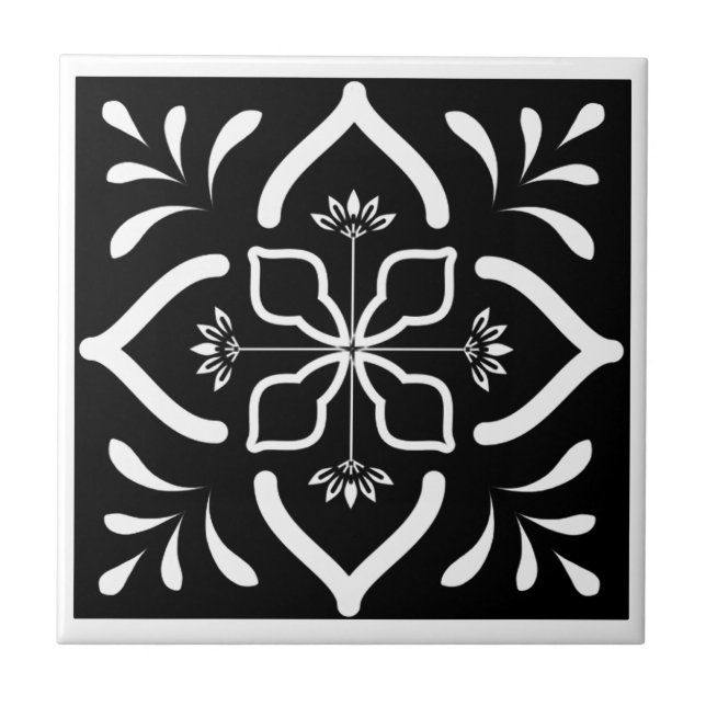 Carreau Fleur marocaine noir et blanc (Devant)