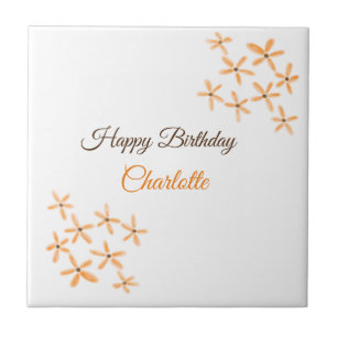 Carreau Fleur marron orange joyeux anniversaire ajouter no