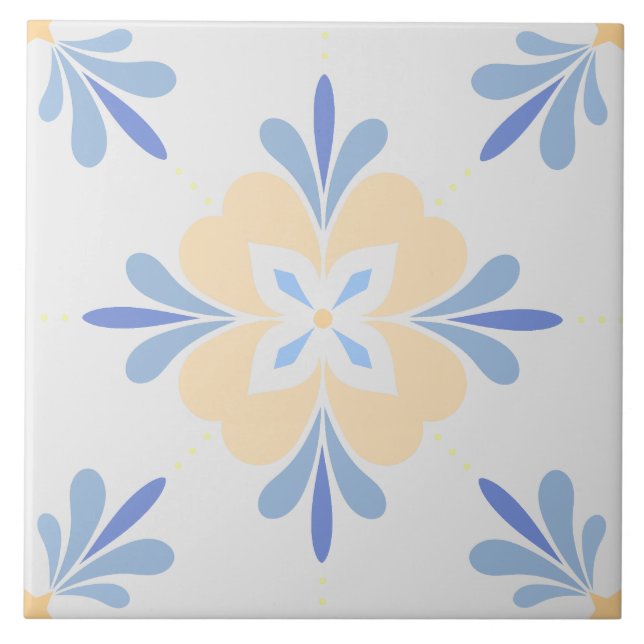 Carreau Fleur méditerranéenne Saumon & Bleu (Devant)