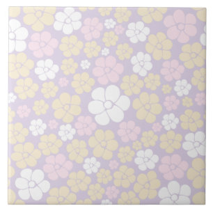 Carreau Fleur Motif - Pastel rose, jaune et violet