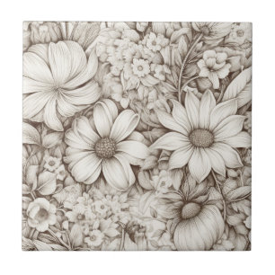 Carreau Fleur neutre douce avec botanique classique