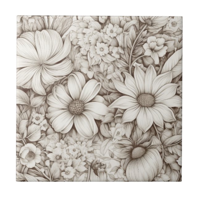 Carreau Fleur neutre douce avec botanique classique (Devant)