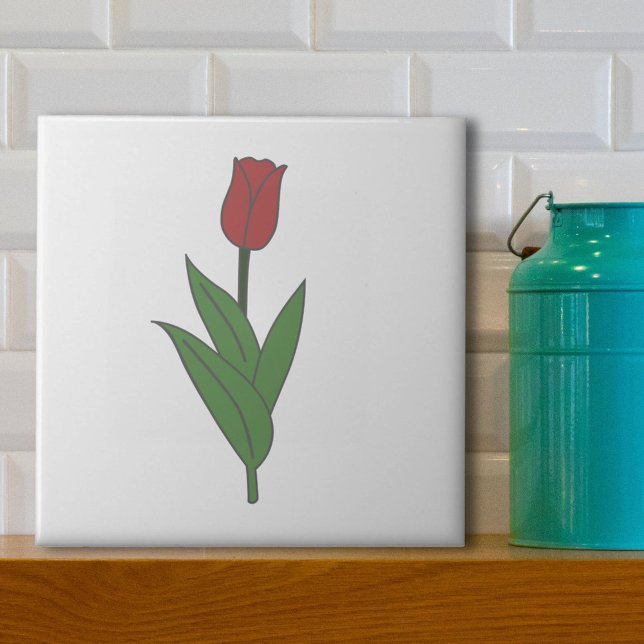 Carreau Fleur pastel de Tulipe rouge botanique (Tulip White Ceramic Tile)