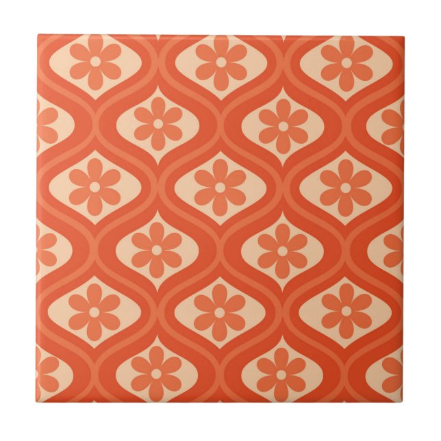 Carreau Fleur rétro orange des années 70 sur motif en ogiv (Devant)
