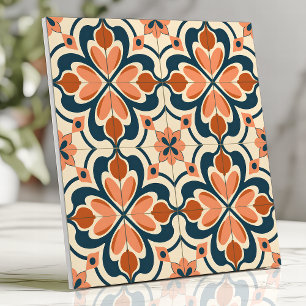 Carreau Fleur retro terre cuite et sarcelle