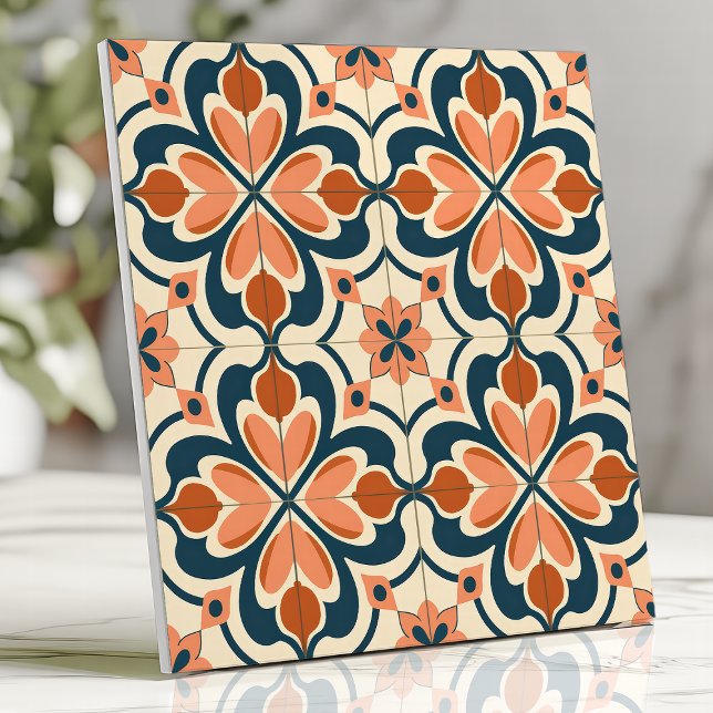 Carreau Fleur retro terre cuite et sarcelle  (Créateur téléchargé)
