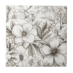 Carreau Fleur Romantique Sépia Ivoire Vintage