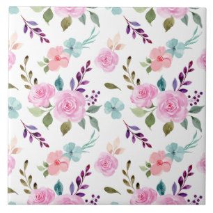 Carreau Fleur rose aquarelle sans couture