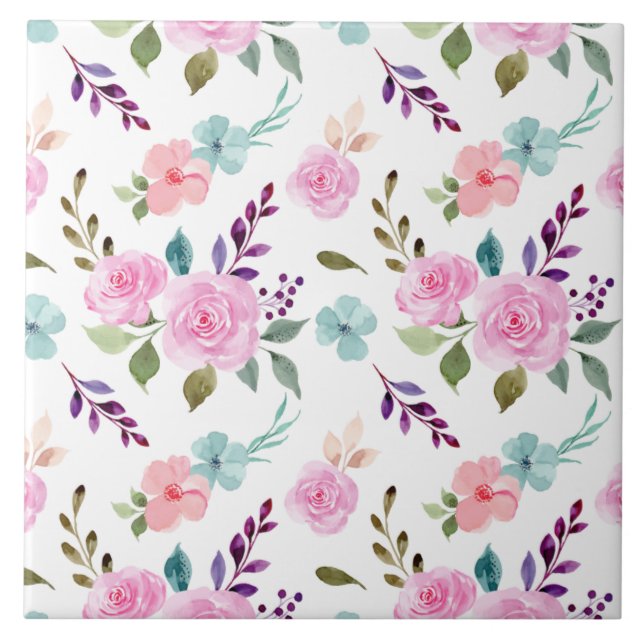 Carreau Fleur rose aquarelle sans couture (Devant)