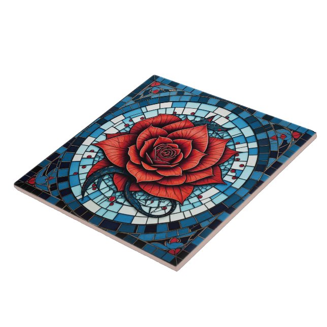 Carreau Fleur Rose en mosaïque blanche rouge (Côté)