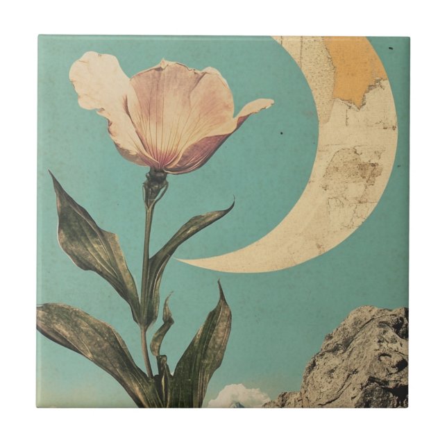 Carreau Fleur rose et lune de croissant (Devant)
