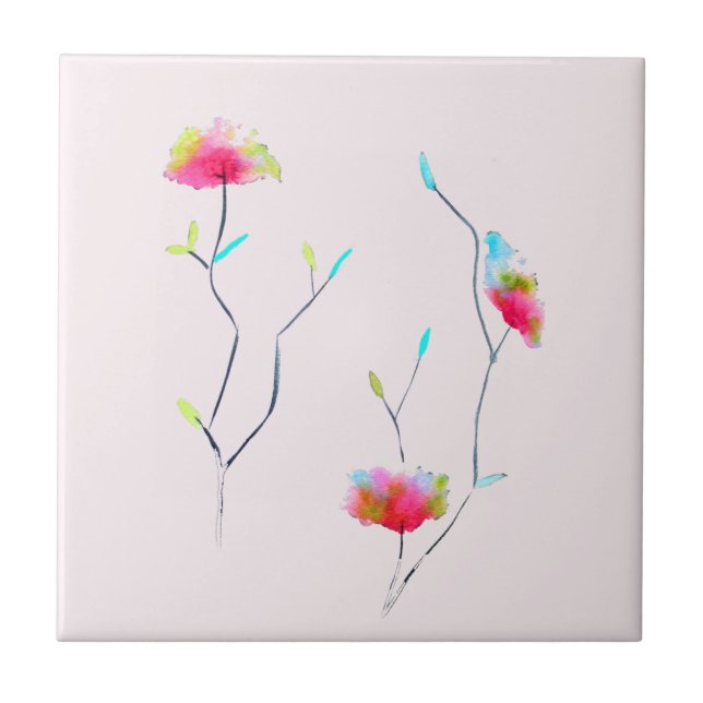 Carreau Fleur rose moderne simple d'inspiration japonaise (Devant)