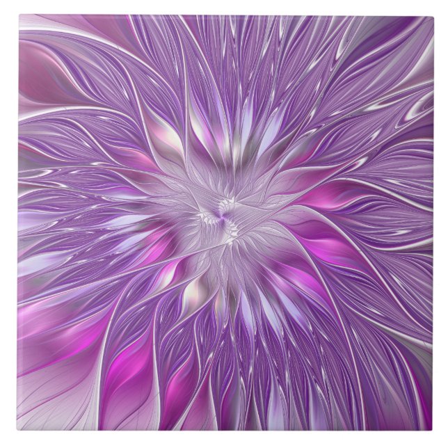 Carreau Fleur Rose Violet Passion Abstrait Art Fractal (Devant)
