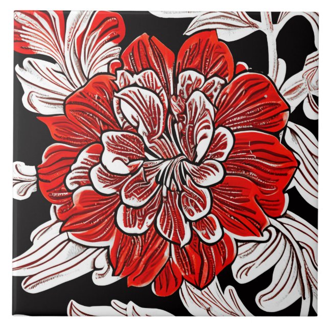 Carreau Fleur rouge noir et blanc Art Nouveau (Devant)