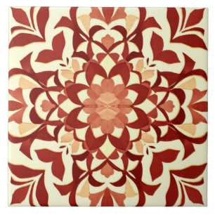 Carreau Fleur rouge ornementale et Motif feuille