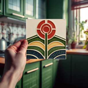 Carreau Fleur rouge Symétrie du milieu du siècle Arts et a
