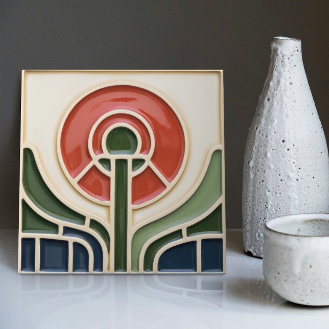 Carreau Fleur rouge Symétrie du milieu du siècle Arts et a (Créateur téléchargé)