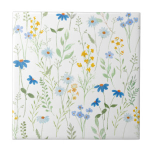 Carreau Fleur sauvage aquarelle bleu jaune