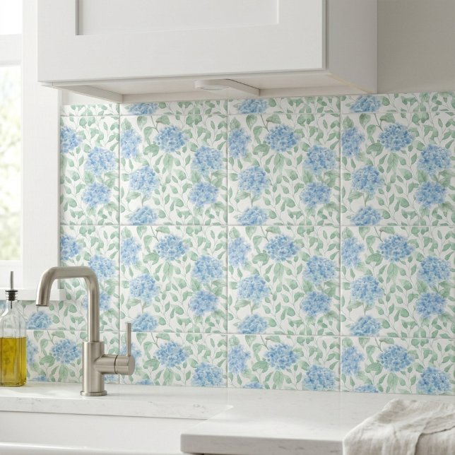 Carreau Fleur sauvage aquarelle bleu vert (Blue Green Watercolor Wildflower Ceramic Tile)