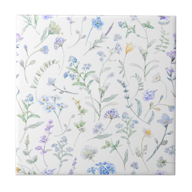 Carreau Fleur sauvage aquarelle bleu violet (Devant)