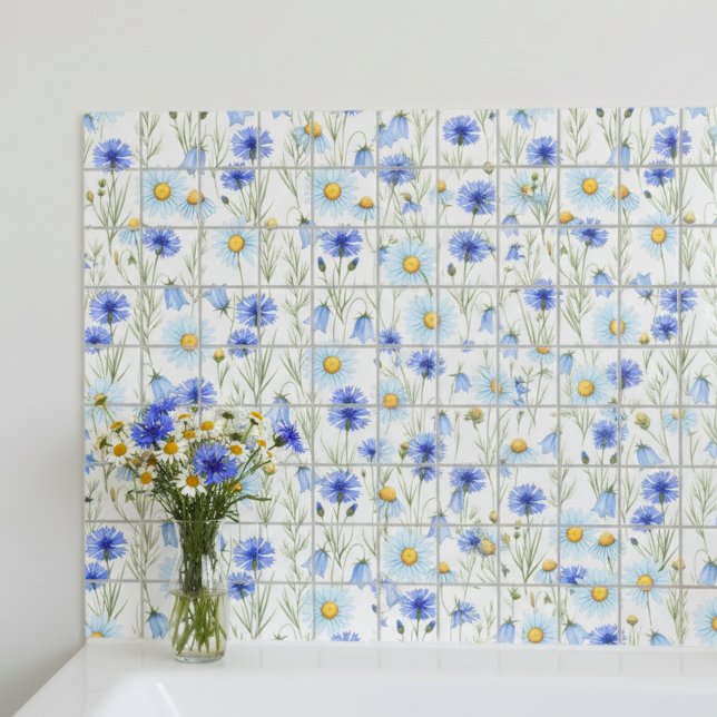 Carreau Fleur sauvage aquarelle bleue (Créateur téléchargé)