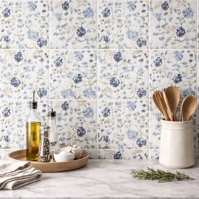 Carreau Fleur sauvage aquarelle bleue (Créateur téléchargé)