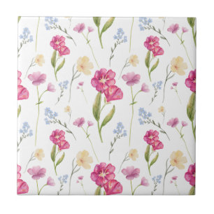 Carreau Fleur sauvage aquarelle rose