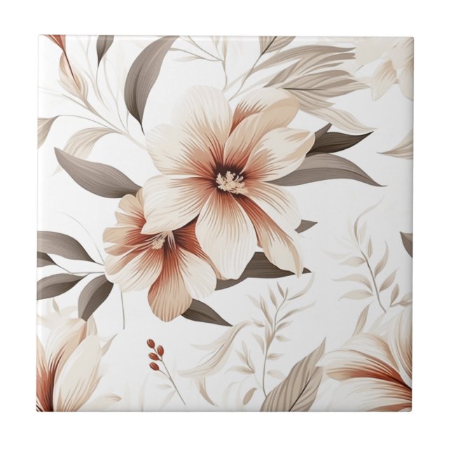 Carreau Fleur sauvage aquarelle rose marron (Devant)