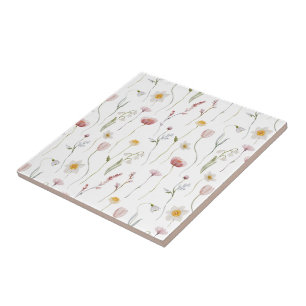 Carreau Fleur sauvage aquarelle rose poussiéreux